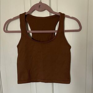 Women's Brown Ribbed Cropped Tank Top
